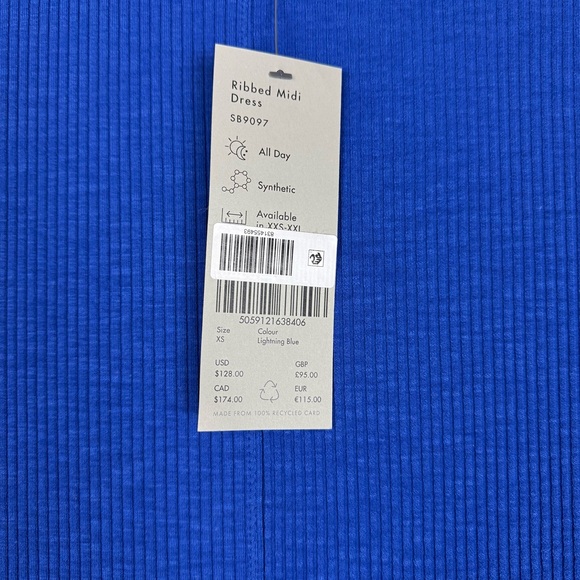 Sweaty Betty Ribbed Midi Dress Short Sleeves Lightning Blue Size XS - Picture 8 of 11
